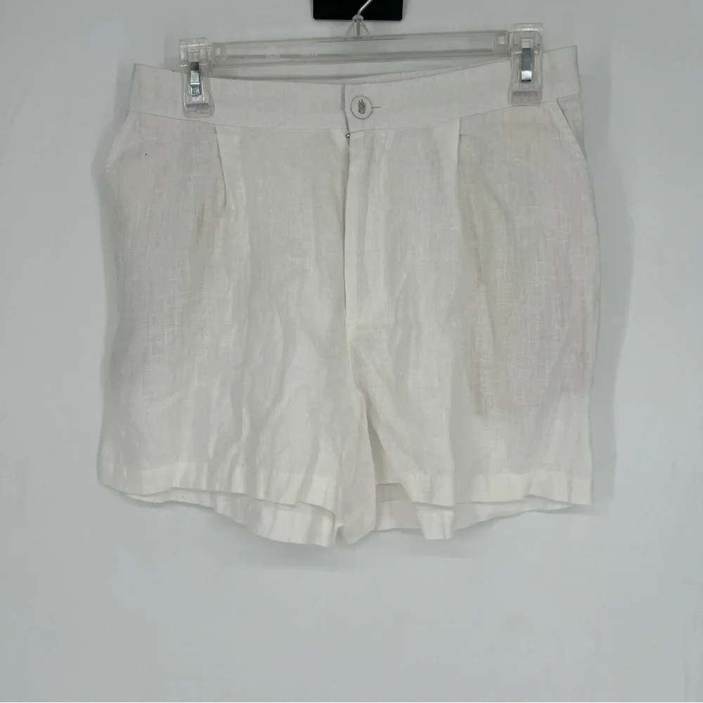 Calypso St.‎ Barth 100% Linen Shorts Embroidered Palm Leaves White Medium